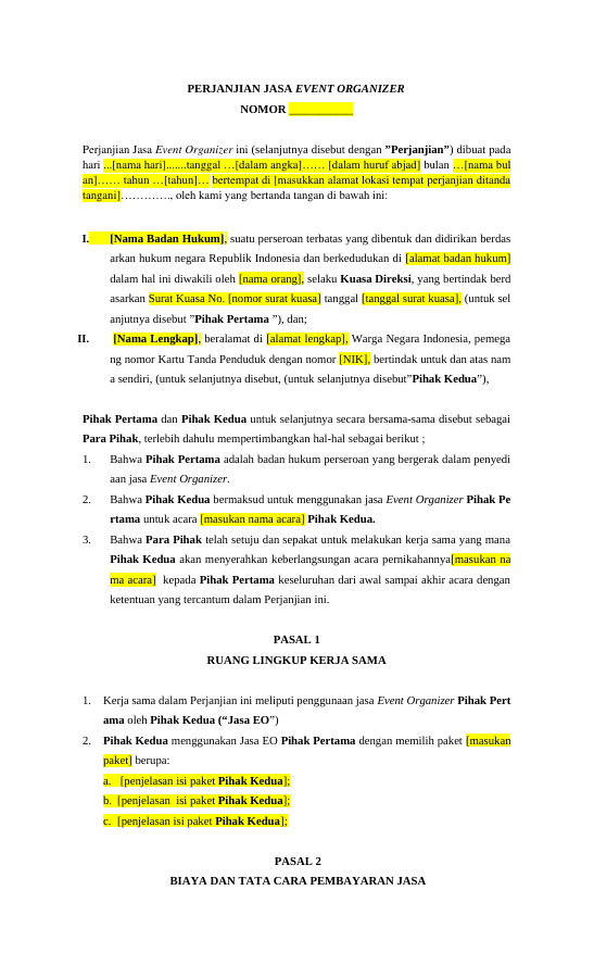 Pratinjau Perjanjian Jasa Event Organizer