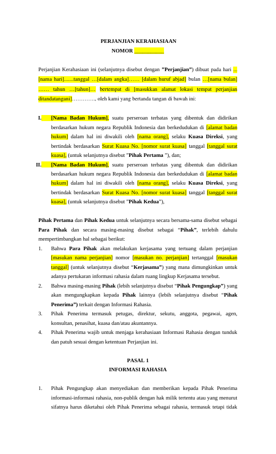 Pratinjau Perjanjian Kerahasiaan (NDA)
