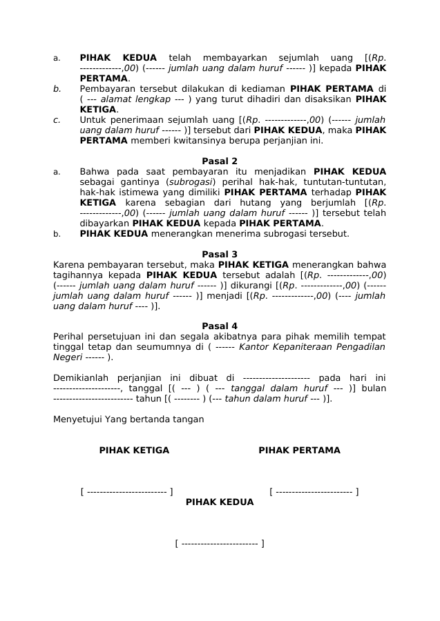 Pratinjau Perjanjian Utang Piutang Subrogasi halaman 2
