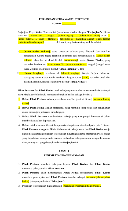 Pratinjau Perjanjian Kerja Waktu Tertentu