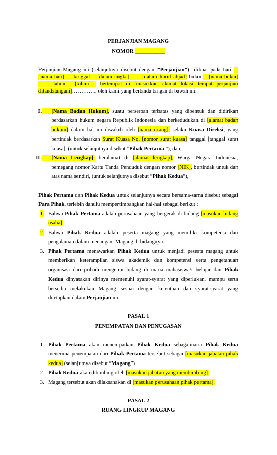 Pratinjau Perjanjian Magang halaman 1