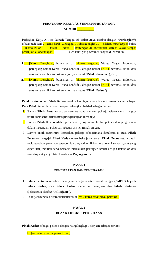 Pratinjau Perjanjian Kerja ART