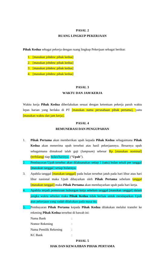 Pratinjau Perjanjian Kerja Harian Lepas (Freelance) halaman 2