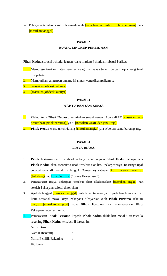 Pratinjau Perjanjian Jasa Pembicara Webinar Seminar halaman 2