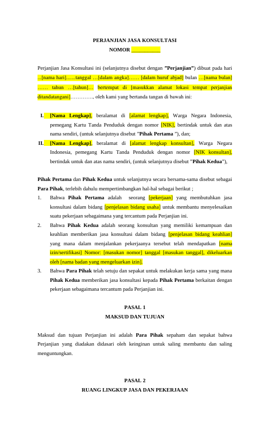 Pratinjau halaman pertama Perjanjian Jasa Konsultasi - Perorangan & Perorangan