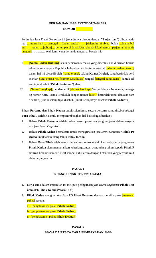 Pratinjau Perjanjian Jasa Event Organizer - Ulang Tahun