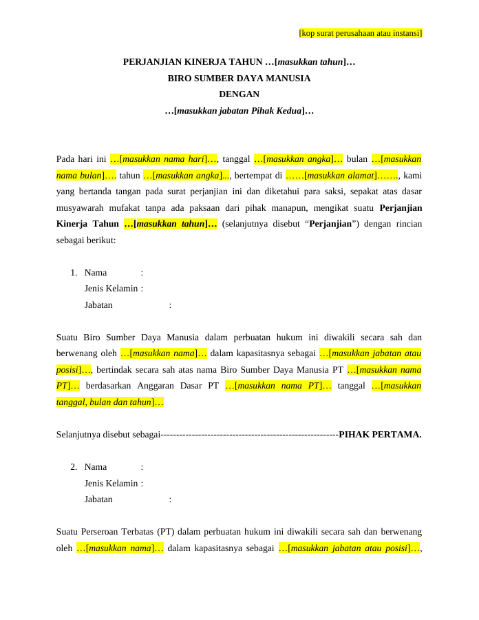 Pratinjau Perjanjian Kinerja Biro SDM halaman 1