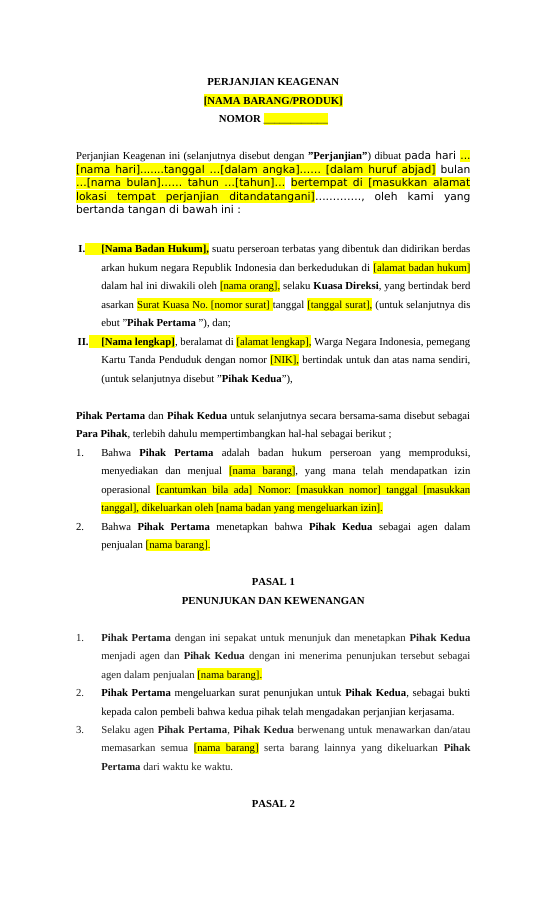 Pratinjau Perjanjian Keagenan Barang