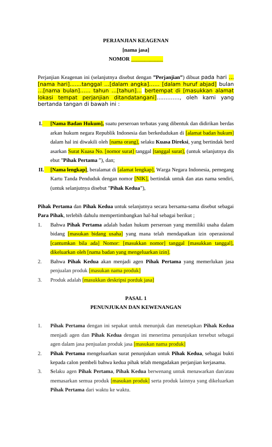 Pratinjau Perjanjian Keagenan Jasa