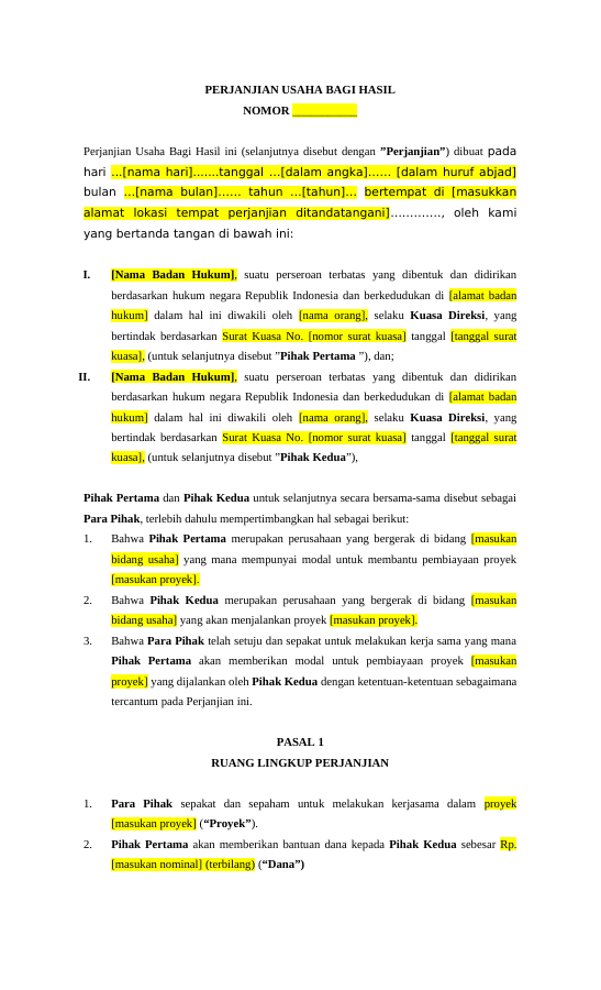 Pratinjau Perjanjian Usaha Bagi Hasil halaman 1