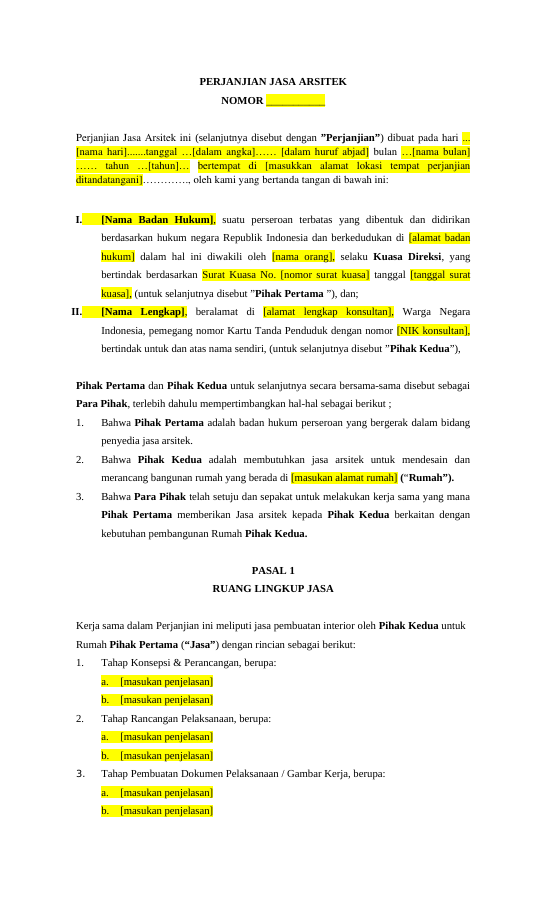 Pratinjau Perjanjian Kerja Jasa Arsitek