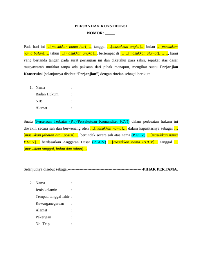 Pratinjau Perjanjian Konstruksi halaman 1