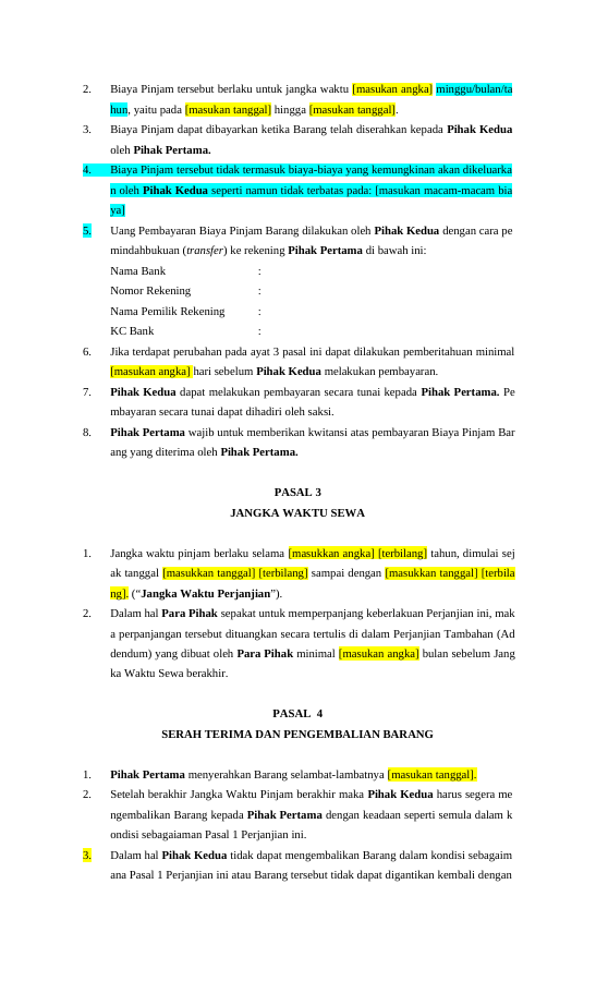 Pratinjau Perjanjian Pinjam Pakai halaman 2