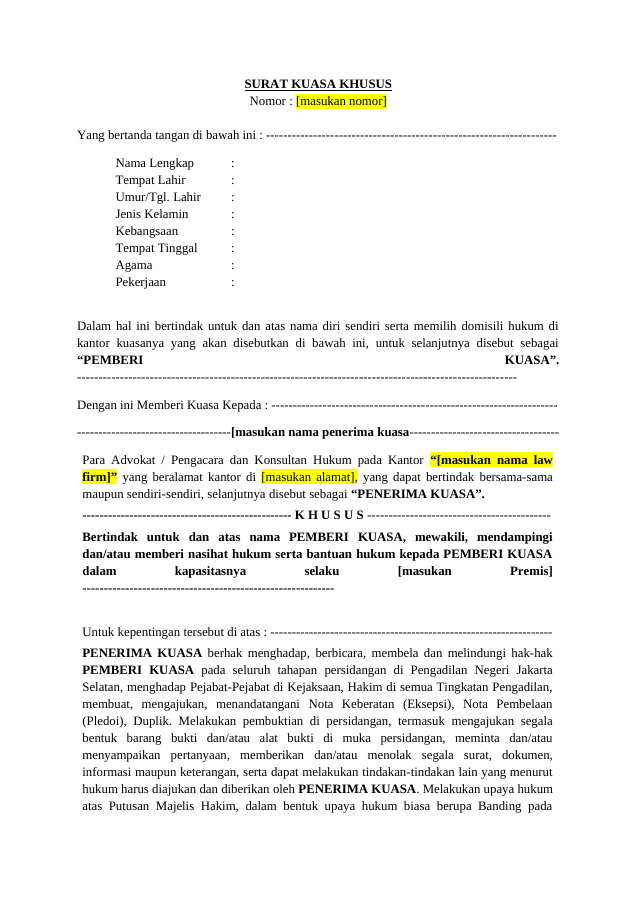 Pratinjau Surat Kuasa