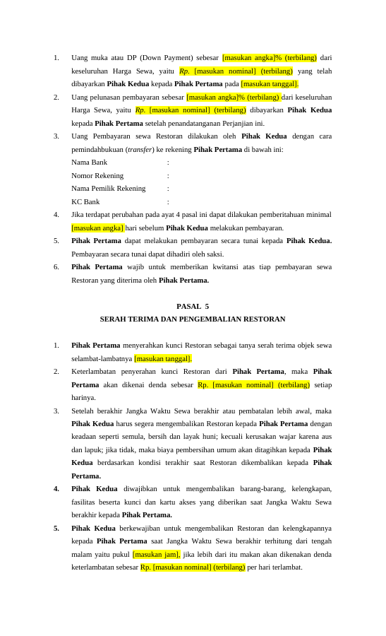 Pratinjau Perjanjian Sewa Menyewa Restoran halaman 3