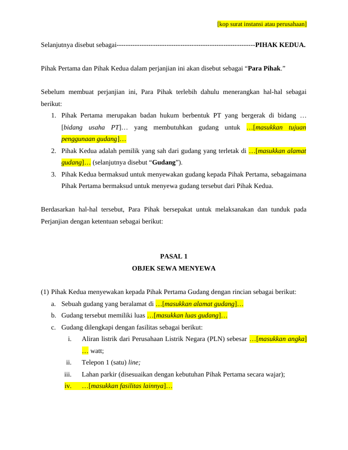 Pratinjau Perjanjian Sewa Menyewa Gudang halaman 2
