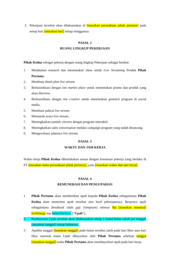 Pratinjau Perjanjian Kerja Host Live halaman 2